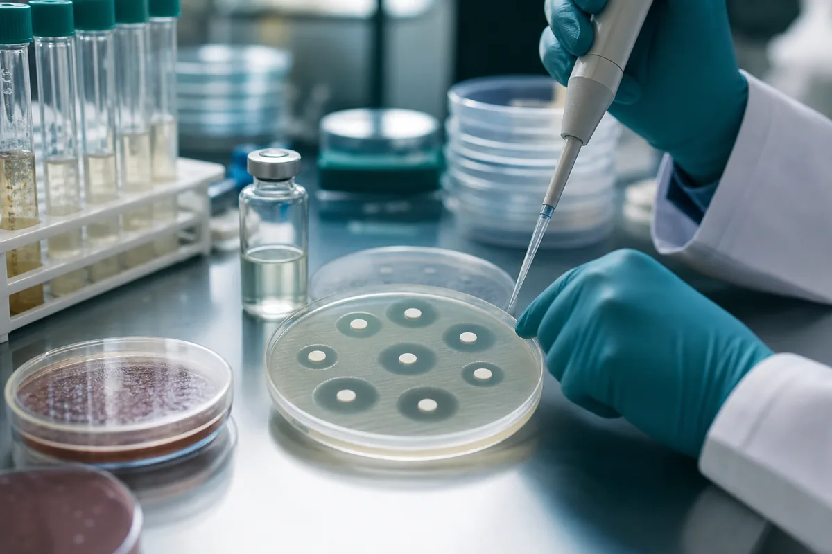 微生物实验室正在检测耐药菌对抗生素的敏感性